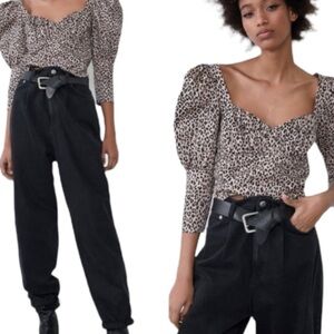 Zara Cheetah puff sleeve crop top